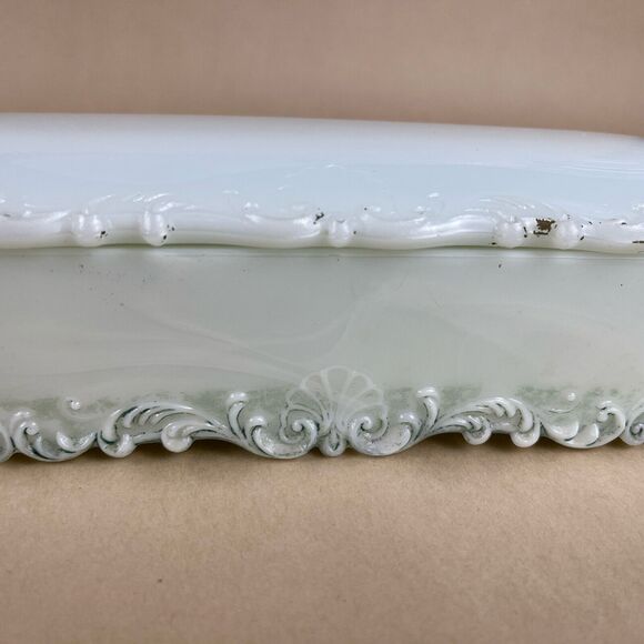 Antique Milk Glass Early Victorian White Opaque Jewelry/Vanity/Trinket Box 10x4” - Picture 3 of 16